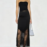 Black Lace Splicing Maxi Skirt