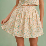 Yellow Embroidery Floral Mini Skirt