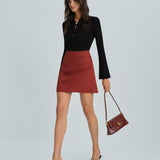 Brick Red Ruched A-Line Mini Skirt
