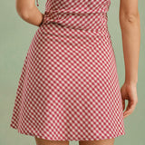 Red Plaid Zipper Mini Skirt