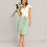 Green Floral Tie Straight Skirt