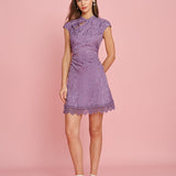 Purple Jacquard Lace Mini Skirt