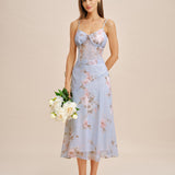 Light Purple Floral A-Line Midi Skirt