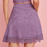 Purple Jacquard Lace Mini Skirt