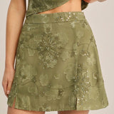 Green Jacquard Sequins Mini Skirt