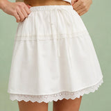 White Splicing Elastic Waist Mini Skirt