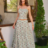 Green Floral A-Line Midi Skirt