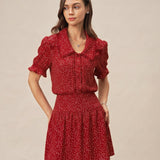 Red Polka Dot Ruched Mini Skirt