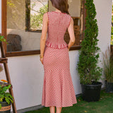 Red Plaid Mermaid Midi Skirt