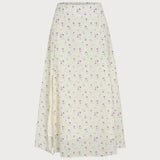 Beige Floral Slit Midi Skirt