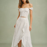 White Ruffle Polka Dot Midi Skirt