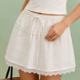 White Splicing Elastic Waist Mini Skirt