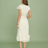 Apricot Embroidery Ruffle Midi Skirt