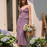 Purple Floral Mermaid Midi Skirt
