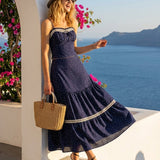 Navy Polka Dot Lace Midi Skirt