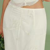 Apricot Embroidery Ruffle Midi Skirt