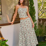 Green Floral A-Line Midi Skirt