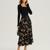 Black Floral A-Line Midi Skirt