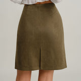 Green Suede Straight Mini Skirt