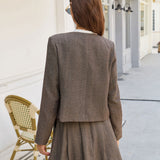 Brown A-Line Pockets Pleated Mini Skirt