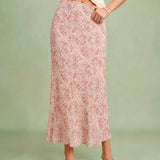 Pink Elastic Waist Floral Skirt