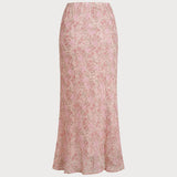 Pink Elastic Waist Floral Skirt