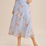 Light Purple Floral A-Line Midi Skirt