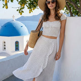 White Ruffle Polka Dot Midi Skirt