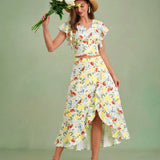 Floral Ruffle A-Line Midi Skirt