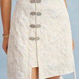 Apricot Jacquard Slit Mini Skirt