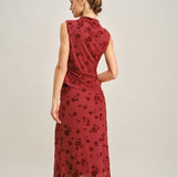 Red Floral Mermaid Midi Skirt