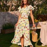 Floral Ruffle A-Line Midi Skirt