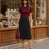 Black Polka Dot Midi Skirt