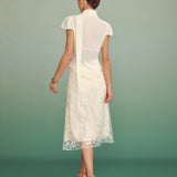 Apricot Floral Embroidery Mesh Midi Skirt
