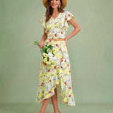 Floral Ruffle A-Line Midi Skirt