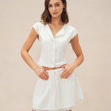 White Splicing Elastic Waist Mini Skirt