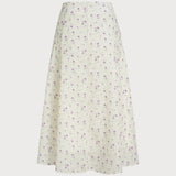 Beige Floral Slit Midi Skirt