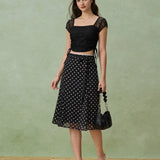 Black Polka Dot Mermaid Midi Skirt