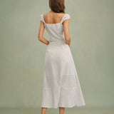 White Ruffle Polka Dot Midi Skirt