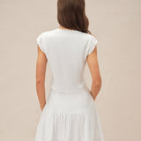 White Button Ruched Mini Skirt