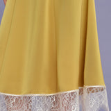 Yellow Lace Satin Midi Skirt