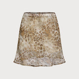 Brown Elastic Waist Mini Skirt