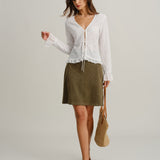 Green Suede Straight Mini Skirt