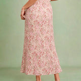 Pink Elastic Waist Floral Skirt