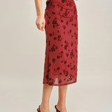 Red Floral Mermaid Midi Skirt