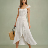 White Ruffle Polka Dot Midi Skirt