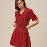 Red Polka Dot Ruched Mini Skirt