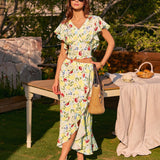 Floral Ruffle A-Line Midi Skirt