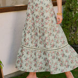 Green Floral A-Line Midi Skirt