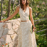 Beige Embroidery Midi Skirt